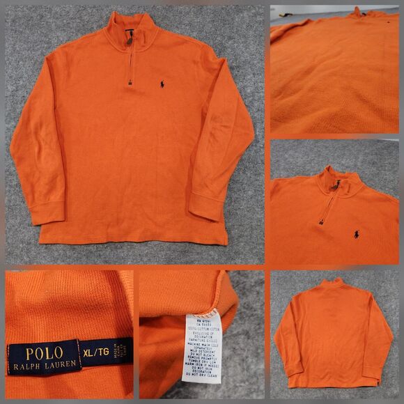 Polo Ralph Lauren PRL Mens XL Orange Cotton 1/4 Zip Pullover Heavyweight Sweater - Picture 1 of 11